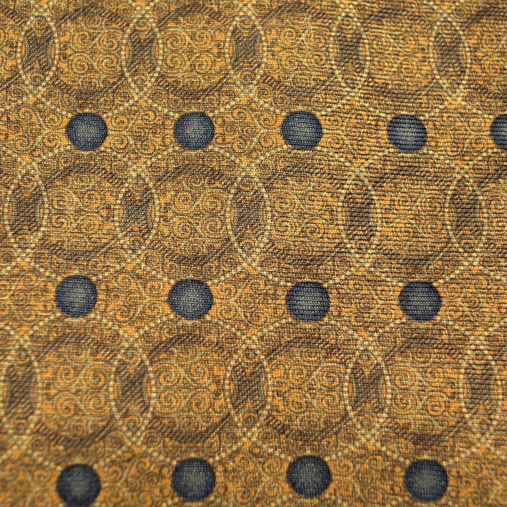 XMI Mens OS Gold Silk Wool Blend Necktie Vintage Polka Dot Geometric Italy Made - Picture 5 of 9